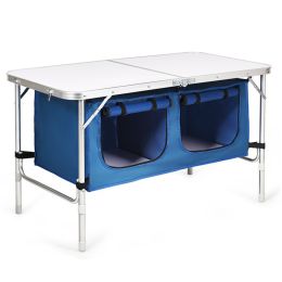 Travel Party Adjustable Height Folding Camping Table (Color: Blue)